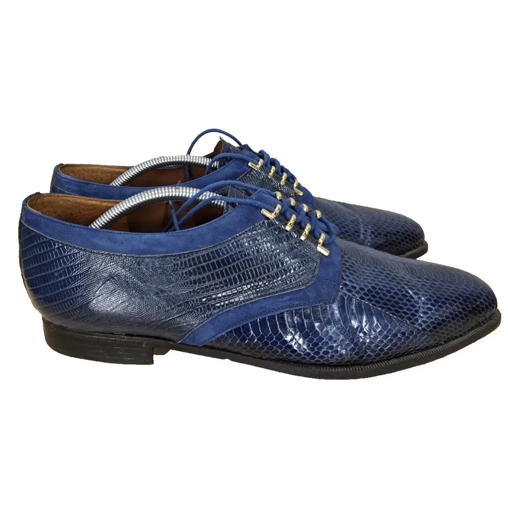 Stacy Adams Dress Shoes Mens 12  Blue Python Genuine Snake Leather Oxford Derby
